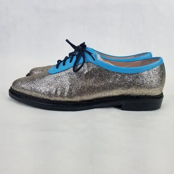 Opening Ceremony Oxfords Women's 9.5 EU 41 Blue Silver Glitter Lace Up Loafers