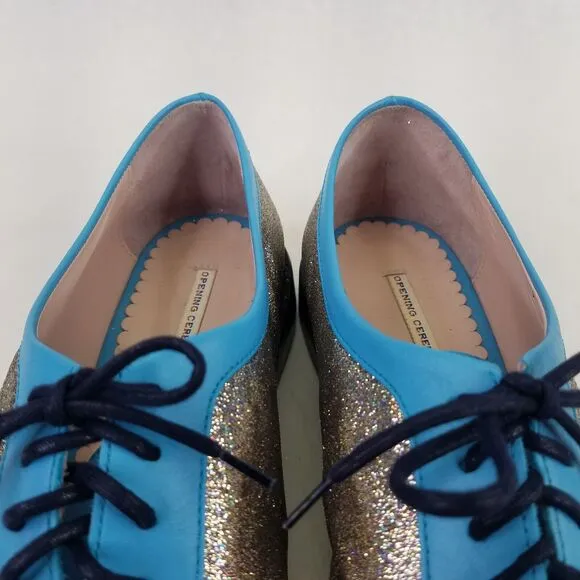 Opening Ceremony Oxfords Women's 9.5 EU 41 Blue Silver Glitter Lace Up Loafers