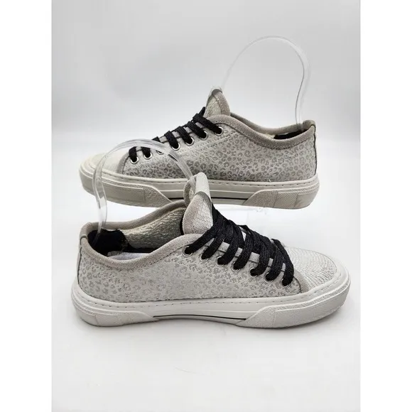 P448 Sally Italian Low Top Animal Print Silver Skater Sneakers Shoe Size 37 US 6