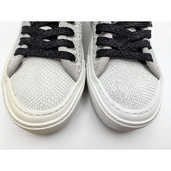 P448 Sally Italian Low Top Animal Print Silver Skater Sneakers Shoe Size 37 US 6