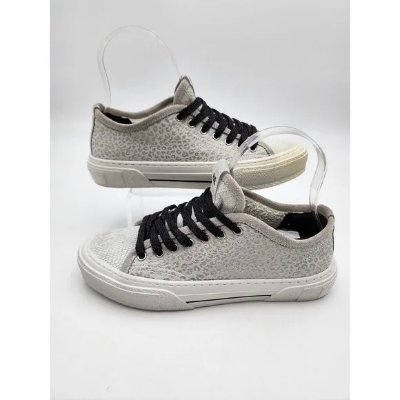 P448 Sally Italian Low Top Animal Print Silver Skater Sneakers Shoe Size 37 US 6