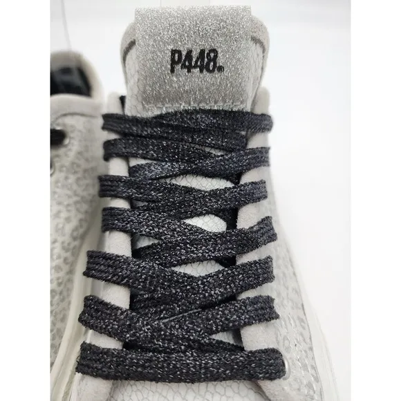 P448 Sally Italian Low Top Animal Print Silver Skater Sneakers Shoe Size 37 US 6