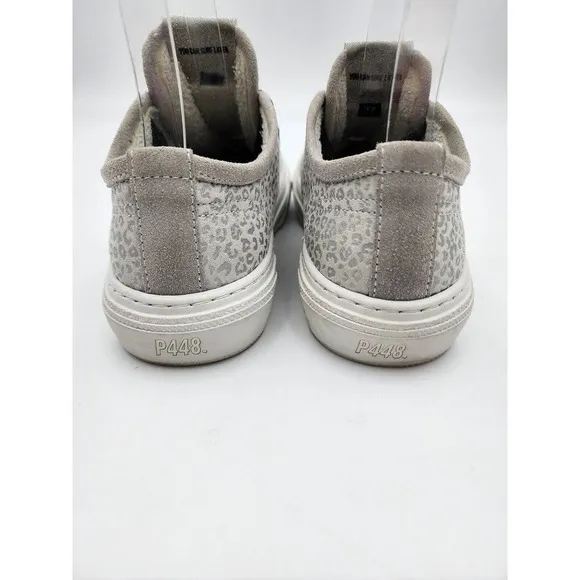 P448 Sally Italian Low Top Animal Print Silver Skater Sneakers Shoe Size 37 US 6