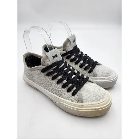 P448 Sally Italian Low Top Animal Print Silver Skater Sneakers Shoe Size 37 US 6