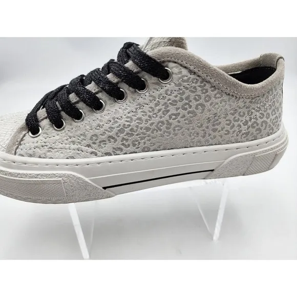P448 Sally Italian Low Top Animal Print Silver Skater Sneakers Shoe Size 37 US 6