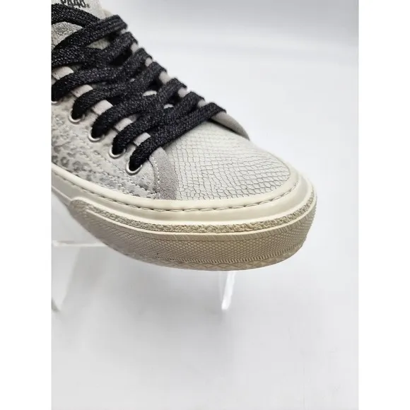 P448 Sally Italian Low Top Animal Print Silver Skater Sneakers Shoe Size 37 US 6