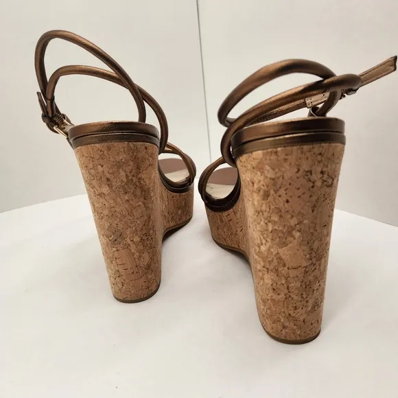 Paige wedge sandals women's 9 bronze leather Hallie strappy padded glam new $298