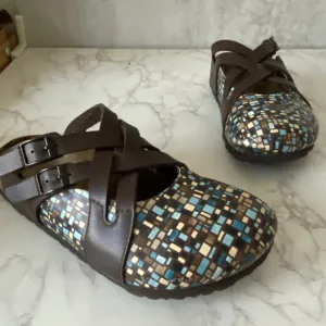 Papillio Birkenstock Boston Clog Sandals Sz 37 (US 6-6.5) Colorful Flat