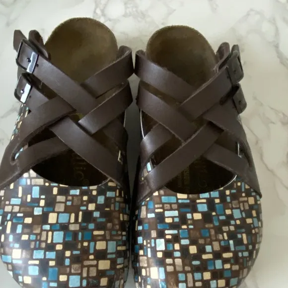Papillio Birkenstock Boston Clog Sandals Sz 37 (US 6-6.5) Colorful Flat