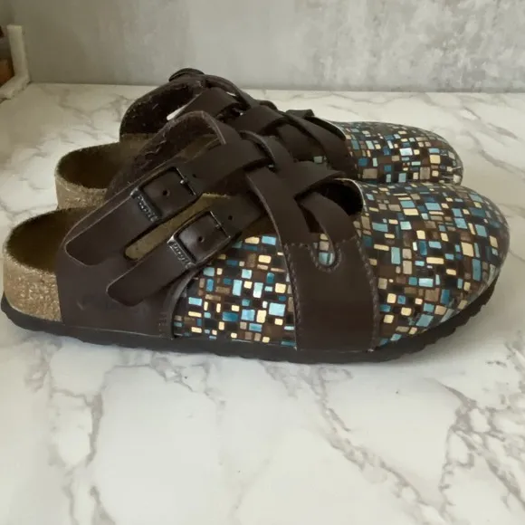 Papillio Birkenstock Boston Clog Sandals Sz 37 (US 6-6.5) Colorful Flat