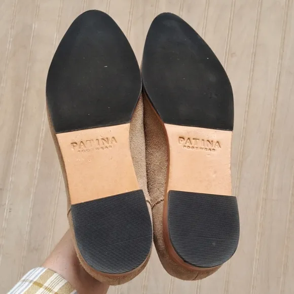 Patina Taupe Suede Leather Pointed Toe Loafers Portland Leather Goods Flats