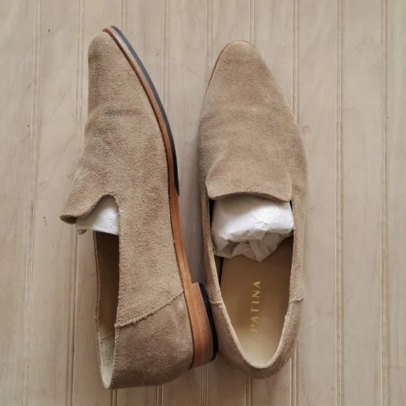 Patina Taupe Suede Leather Pointed Toe Loafers Portland Leather Goods Flats