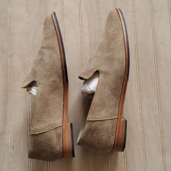 Patina Taupe Suede Leather Pointed Toe Loafers Portland Leather Goods Flats