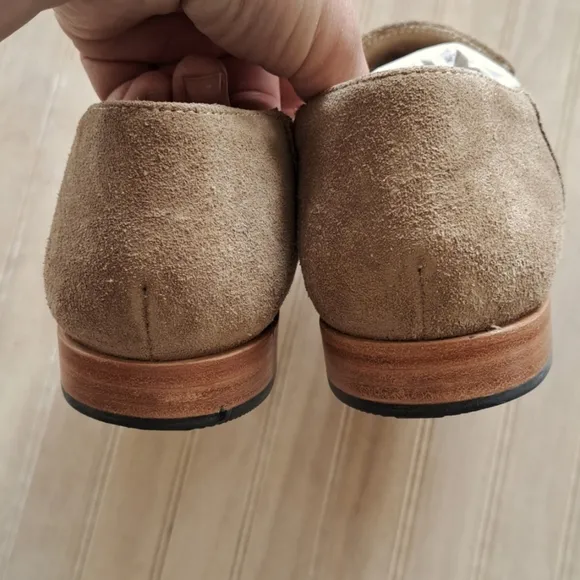 Patina Taupe Suede Leather Pointed Toe Loafers Portland Leather Goods Flats