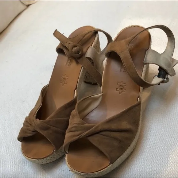 Paul Green Harper Tan Espadrille Block Sandals, Size 38 US Size 7.5 in EUC.