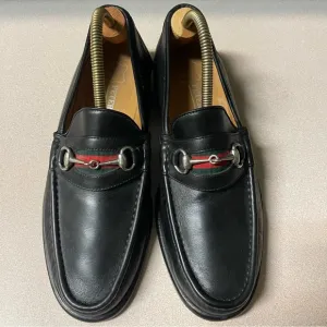 Peter Huber Italian Black Leather Loafer Web Stripe in Red Green Mens 9 Medium