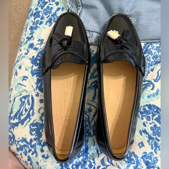 Peter Huber Mens Leather Slip On Dress Loafers Size 11 Medium Black Tassel