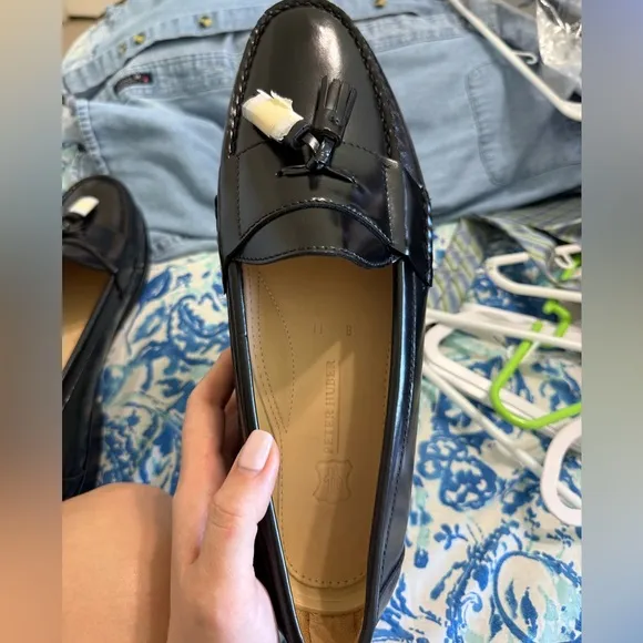 Peter Huber Mens Leather Slip On Dress Loafers Size 11 Medium Black Tassel