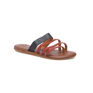 PIORRI Red/black Handmade In Pakistan Leather Strappy Flat Sandals