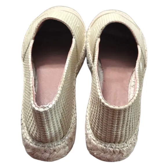 Polka Espadrilles Raffia Beige Leather Toe Platform Shoes Made In Spain EU 39