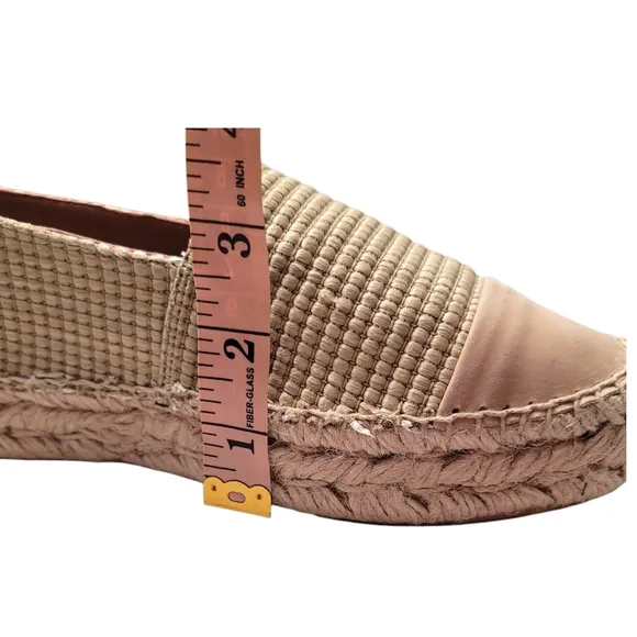 Polka Espadrilles Raffia Beige Leather Toe Platform Shoes Made In Spain EU 39