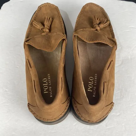 Polo Ralph Lauren Men's 10.5D Kraig Brown Nubuck Leather Tassel Loafers Classic