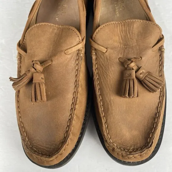 Polo Ralph Lauren Men's 10.5D Kraig Brown Nubuck Leather Tassel Loafers Classic