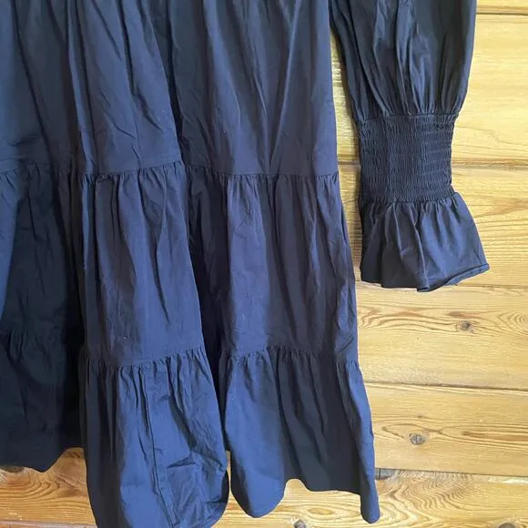 Pomander Place Navy Cotton Poplin Tiered Kenzo Dress Size Medium