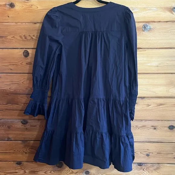 Pomander Place Navy Cotton Poplin Tiered Kenzo Dress Size Medium