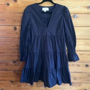 Pomander Place Navy Cotton Poplin Tiered Kenzo Dress Size Medium