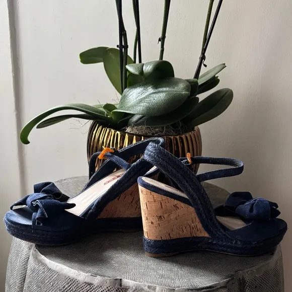 PRADA Blue suede bow platform espadrilles EU size 35