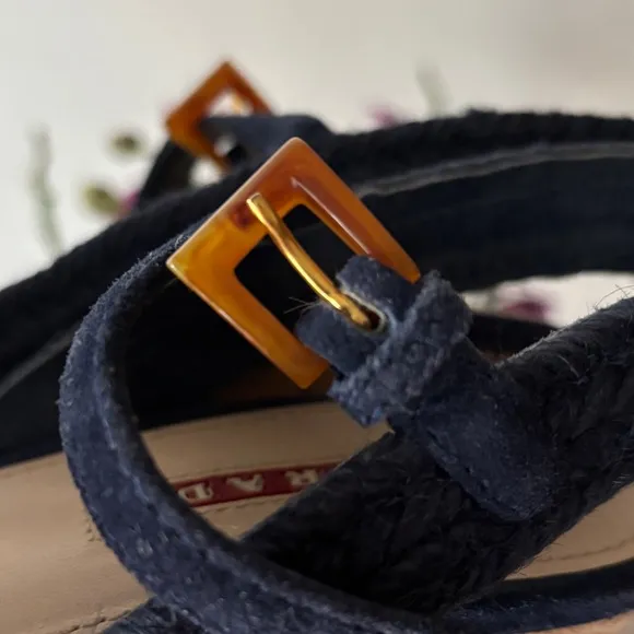 PRADA Blue suede bow platform espadrilles EU size 35
