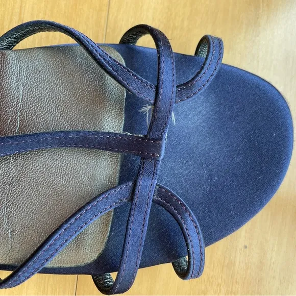 Prada Flat Sandals with Straps in Navy Blue Satin Sz 37.5
