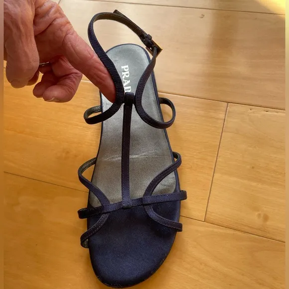 Prada Flat Sandals with Straps in Navy Blue Satin Sz 37.5
