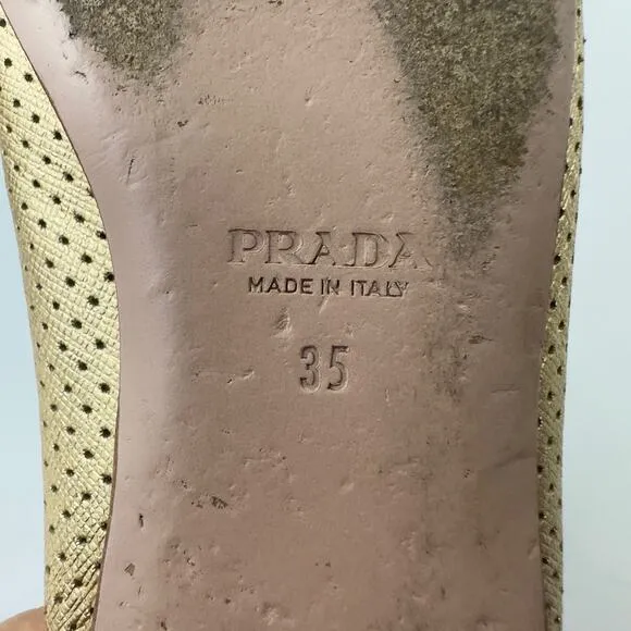 Prada‎ Gold leather ballet flats