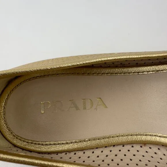 Prada‎ Gold leather ballet flats
