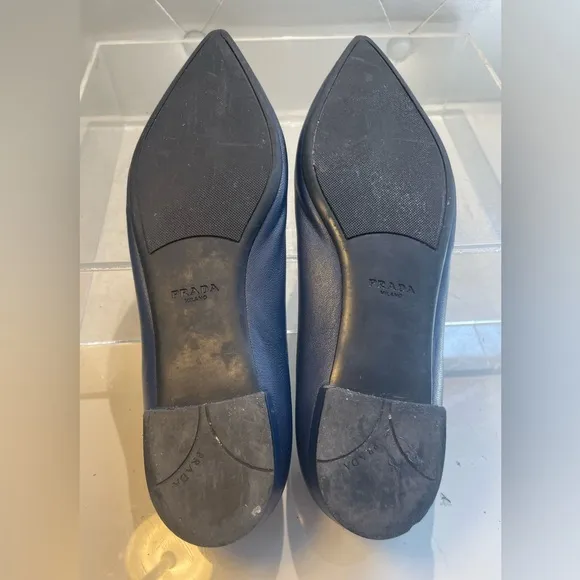 Prada Women's Pointed toe blue blow flats shoes sz 37 made in italy