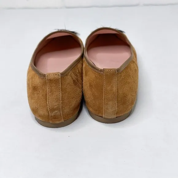 Pretty Ballerinas Flats Pointed Toe Women’s 7/37‎ Feather Detail Tan Suede