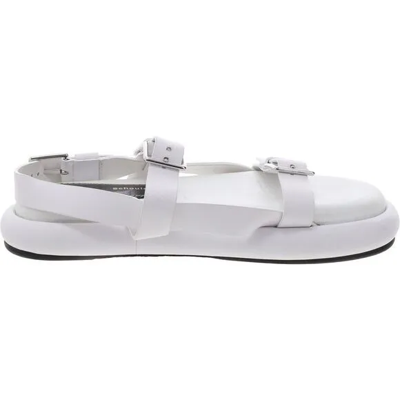 Proenza Schouler Womens White Leather Buckle Flat Slingback Sandals New
