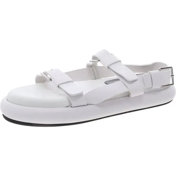 Proenza Schouler Womens White Leather Buckle Flat Slingback Sandals New