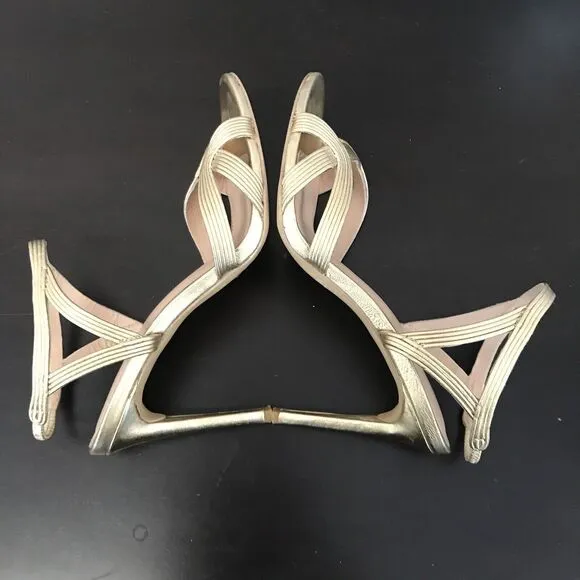 Rachel Zoe Isabella Metalic Gold Leather Stiletto High Heeled Sandals Women’s 8