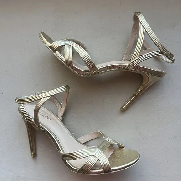 Rachel Zoe Isabella Metalic Gold Leather Stiletto High Heeled Sandals Women’s 8