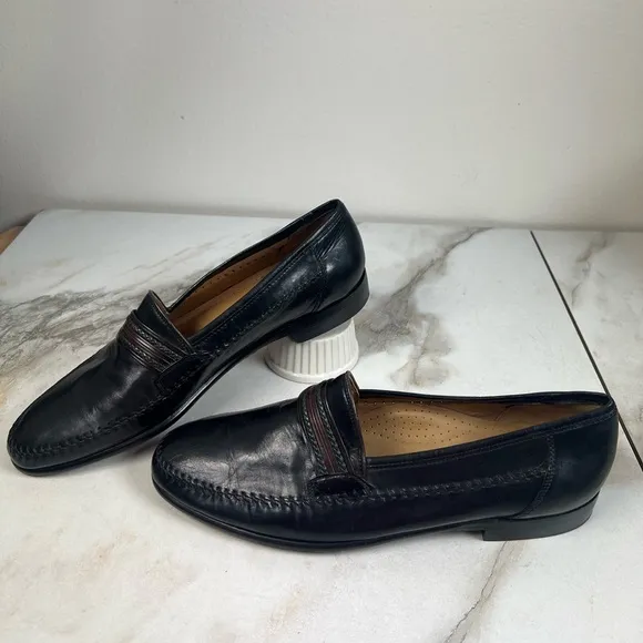 Ralph Harrison Classic Collection Men's Black Leather Slip On Loafers, Sz 13