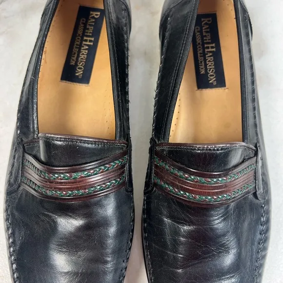 Ralph Harrison Classic Collection Men's Black Leather Slip On Loafers, Sz 13