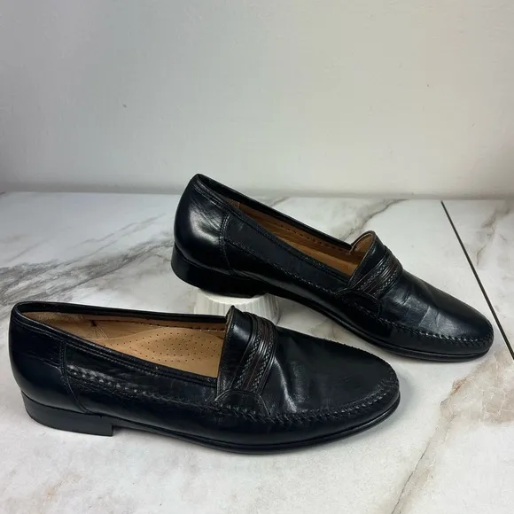Ralph Harrison Classic Collection Men's Black Leather Slip On Loafers, Sz 13