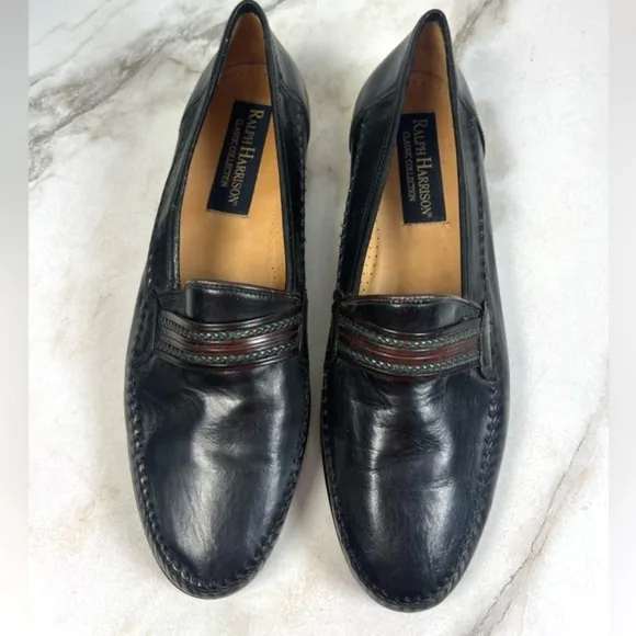 Ralph Harrison Classic Collection Men's Black Leather Slip On Loafers, Sz 13