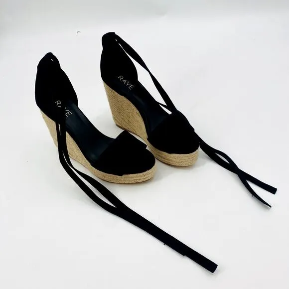 Raye 8.5 Black Wedge lace up espadrilles