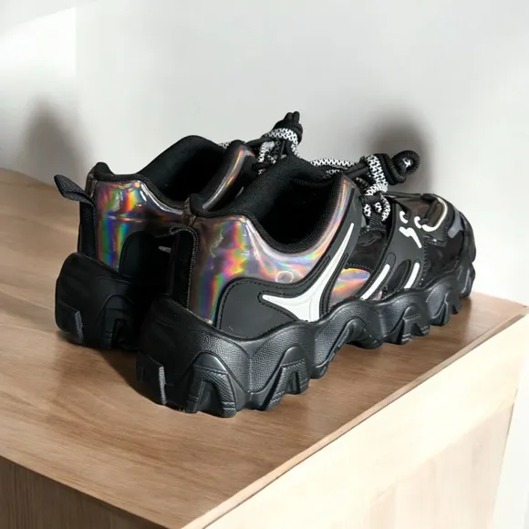 Reflective platform sneakers Women Holographic Sneakers Cyber Chunky Sole Silver