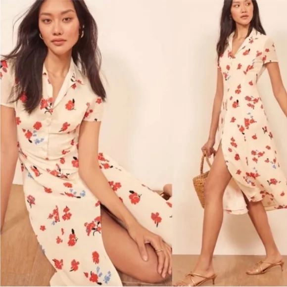 Retormation Floral midi button Shirtdress NWT