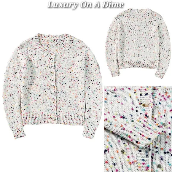 Rhinestone Colorful Popcorn Confetti Knit Cardigan Long Sleeve Button-Up Sweater